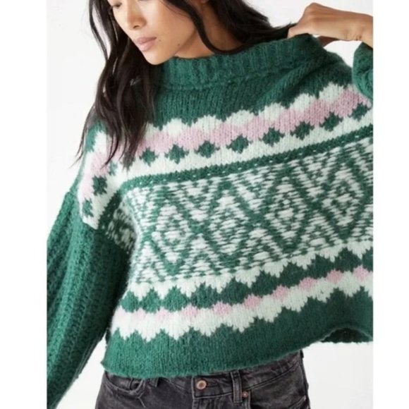 Free People Alpine Knit Sweater In Spearmint Pine - Picture 4 of 9